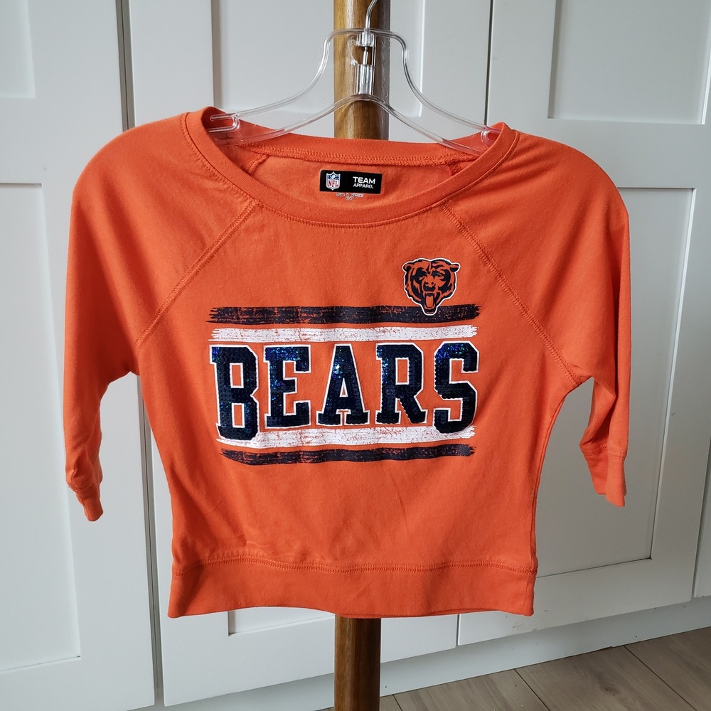 Chicago Bears Shirt Girls 6/7 Long Sleeve Orange Sequin Logo Casual